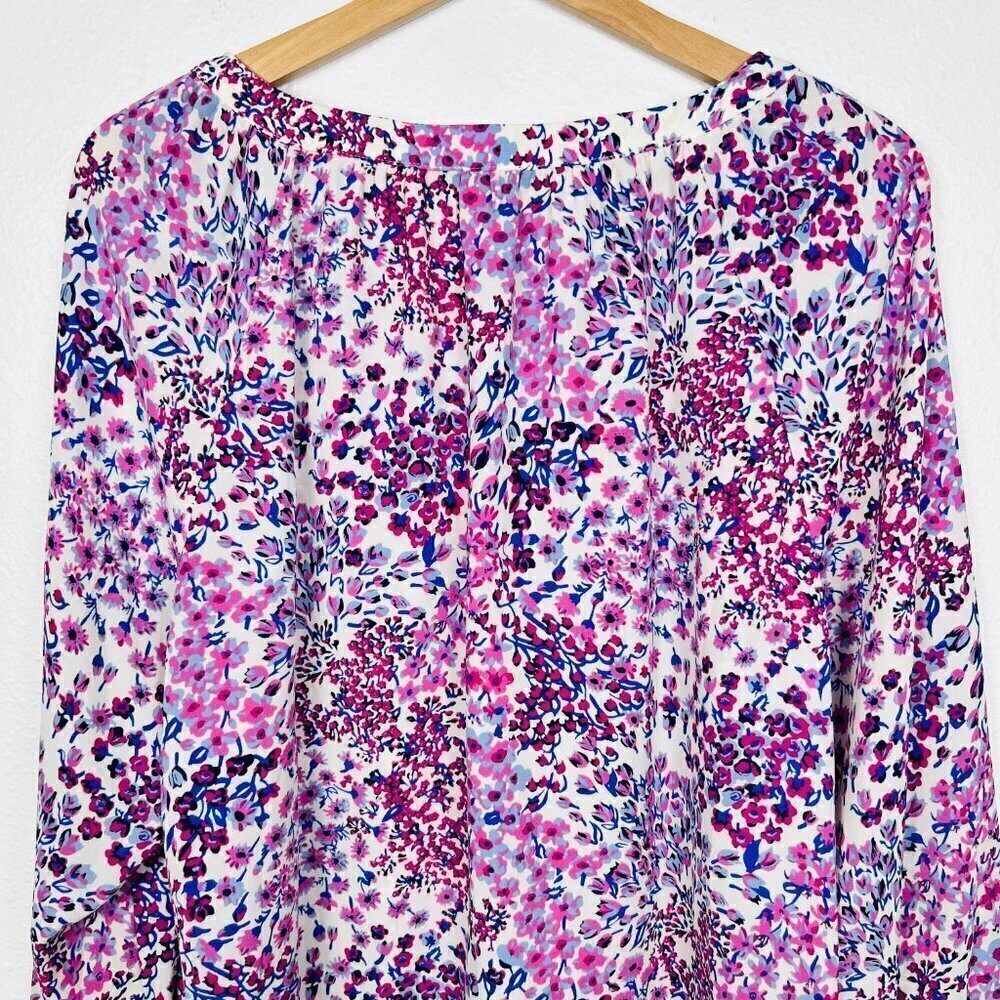 TALBOTS PLUS 1x White, Pink, and Purple Floral Button Peasant Style Boho Blouse - Picture 9 of 11